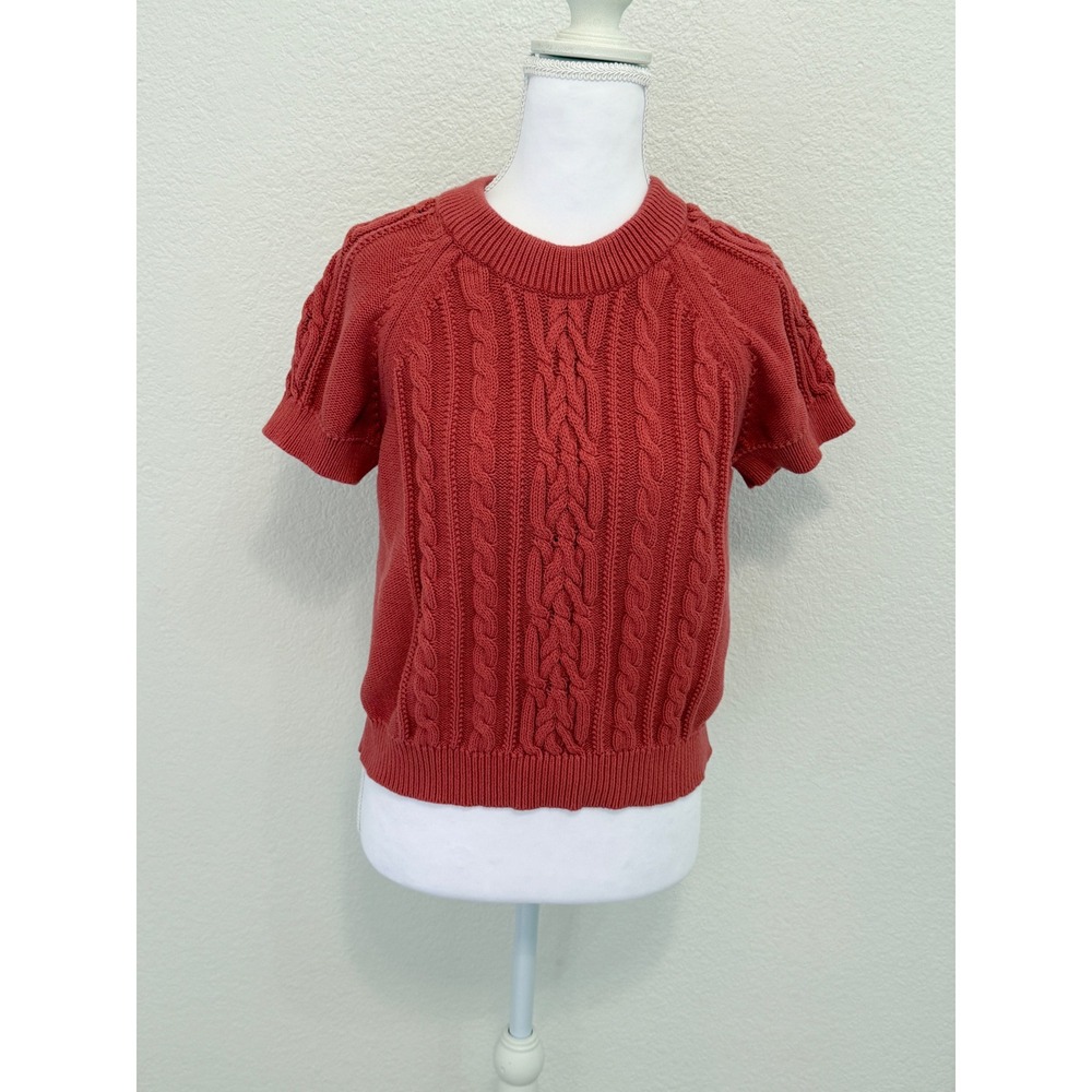 Old Navy Seaside Cotton Short Sleeve Cable Knit Sweater Cactus Bloom Red Large